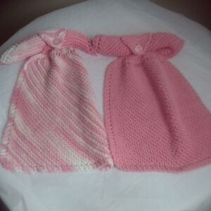 Pink and White Knit Hanging baby ornament decor BUNDLE